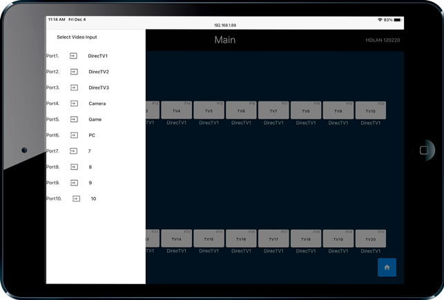 Octava HDLAN Control App | iPad| | Main Input Select