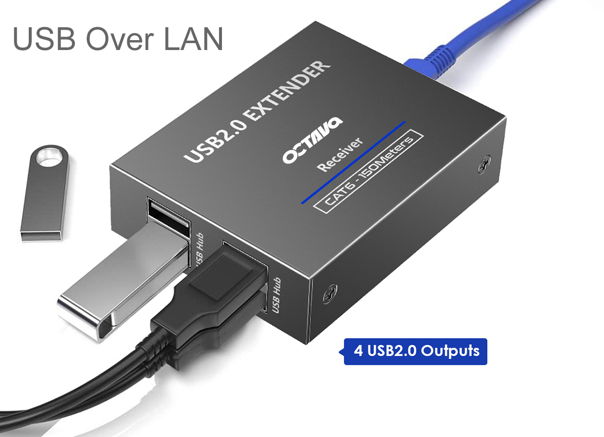 Octava USB extender over LAN Receiver. USB peripheral devices anywhere on a LAN