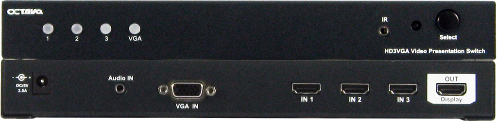 Presentation Switch with HDMI Input and VGA to HDMI Conversion/Scaling-Front and Back